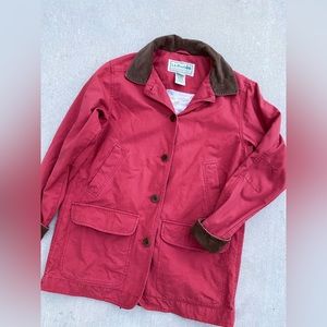 LL Bean Red Barn jacketButtonUp Fall/Winter Coat Cotton Lined Corduroy Trim